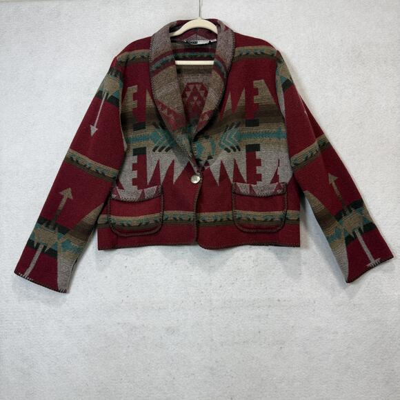 Rhonda Stark Jackets & Blazers - Rhonda Stark Blazer Womens Medium Red Wool Southwestern Western Button Jacket